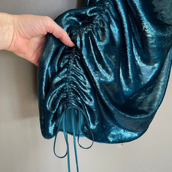 CINQ A SEPT Shiny Astrid Dress Teal Topaz Size 2 Metallic Bodycon Mini Sexy Chic - Picture 12 of 16